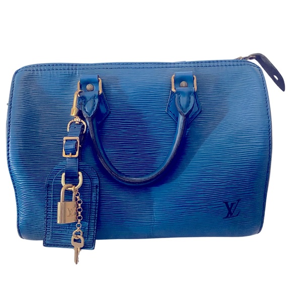5 pc set Louis Vuitton Toledo Blue Epi Speedy 25, Tag, Lock, Key, COA & Dustbag - Picture 1 of 17